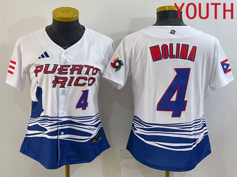 Youth 2023 World Cub Puerto Rico 4 Molina White MLB Jersey4